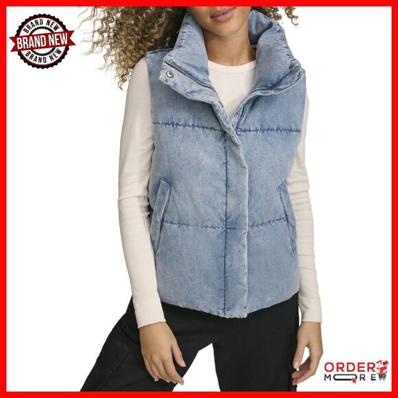 Jackets & Blazers - Vegan Leather Quilted Puffer Jacket, Cropped Denim Vest, Women's Sizes